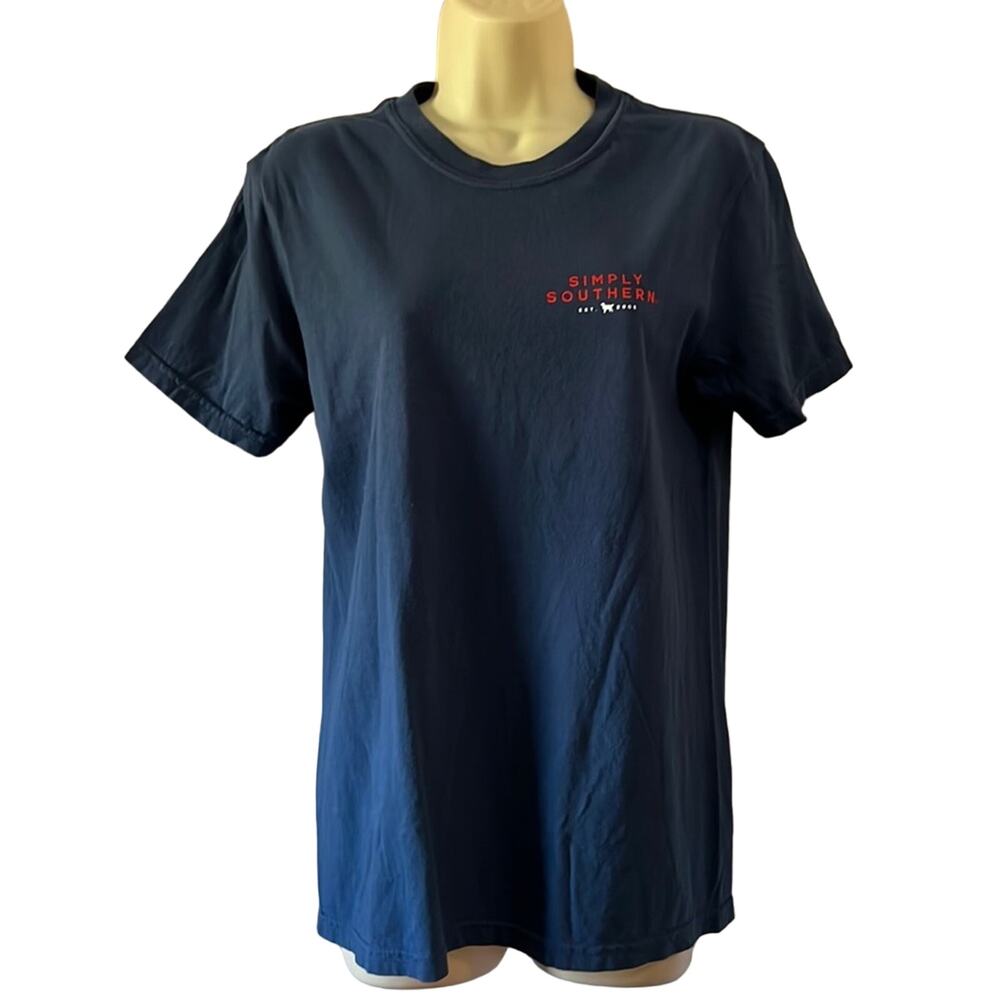 Simply Southern Blue Comfort Colors Dog & Deer Camping Tee Shirt Woman Small